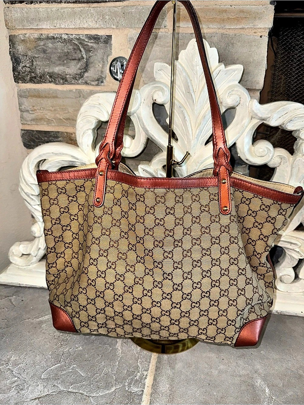 Gucci GG Canvas Sukey Tote Brown & Red